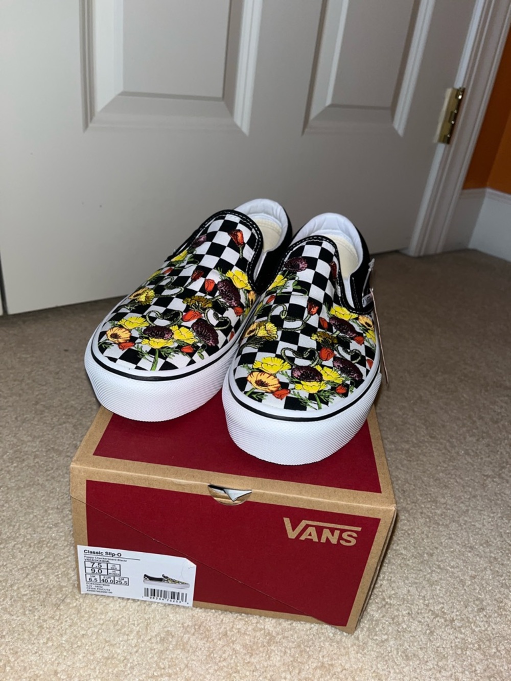 Vans Slip-On Checkerboard Floral Sneakers - Black White Yellow Green